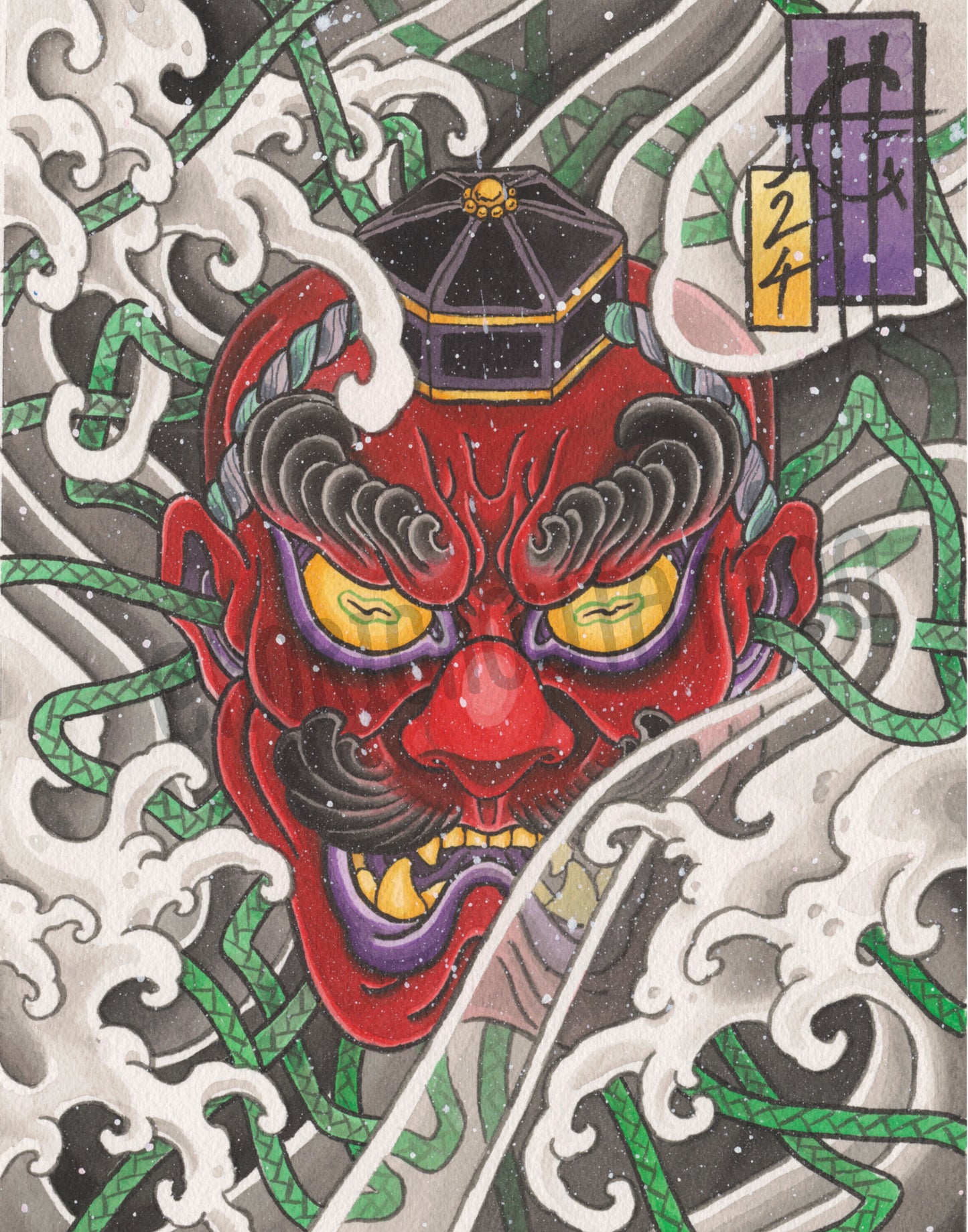 Tengu mask in water print 2024