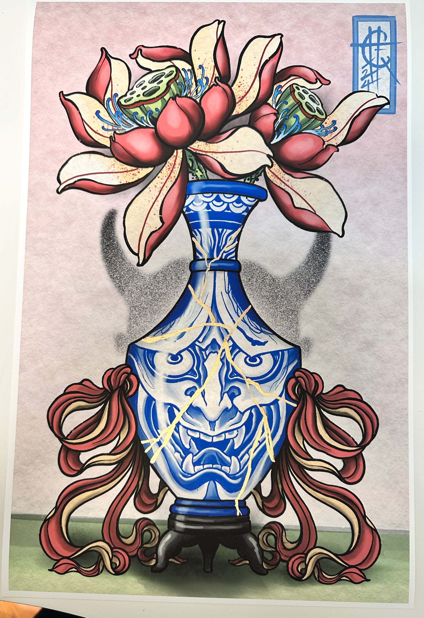 Limited Edition Hand embellished kintsugi Vase Print